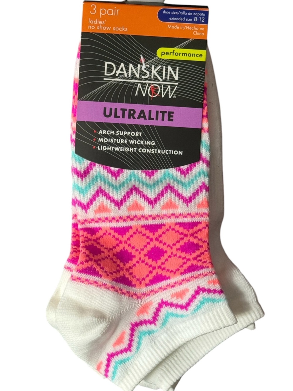 Danskin Now 3 Pack Ultralite Womens No Show Arch Support Socks Size 8-12 NWT Y2k